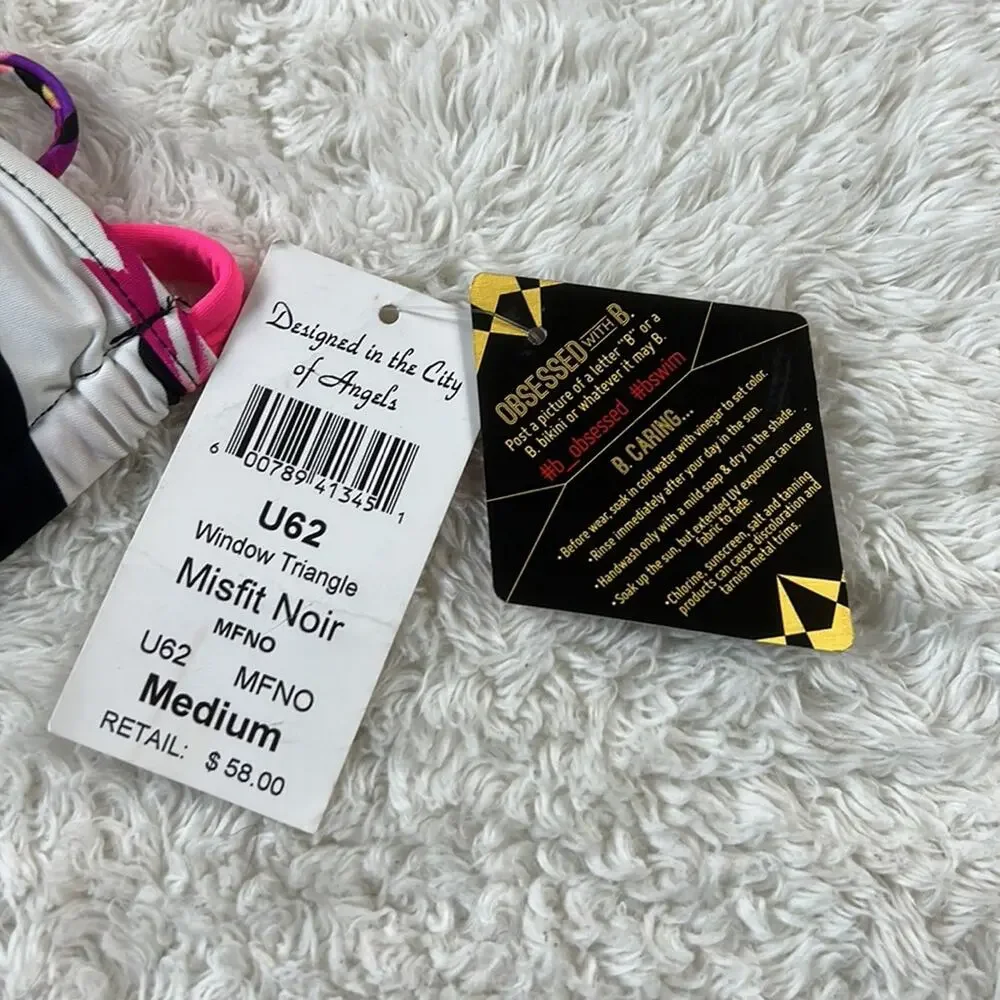 Bswim MFNO misfit noir micro triangle striped bikini swim‎ top, U62 medium NWT